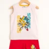 Pink White T-Shirt and Red Half Pant with Super Sonic Logo