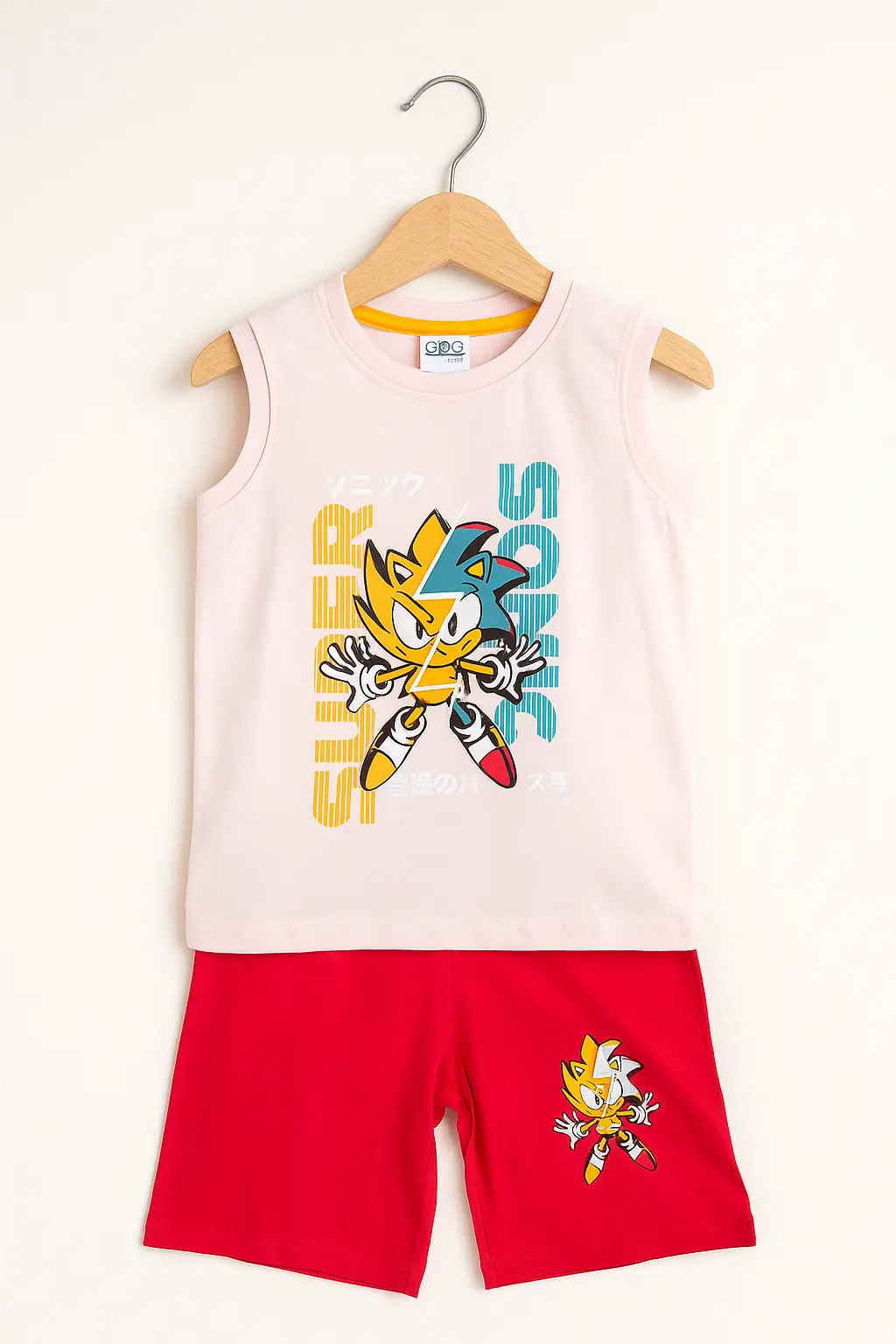 Pink White T-Shirt and Red Half Pant with Super Sonic Logo